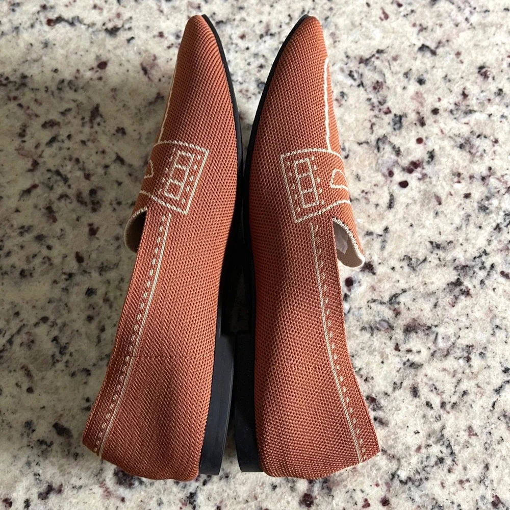 VIVAIA Loafers Womens 41 Rust Orange Knit Square Toe Trompe L'oeil Preppy Flats